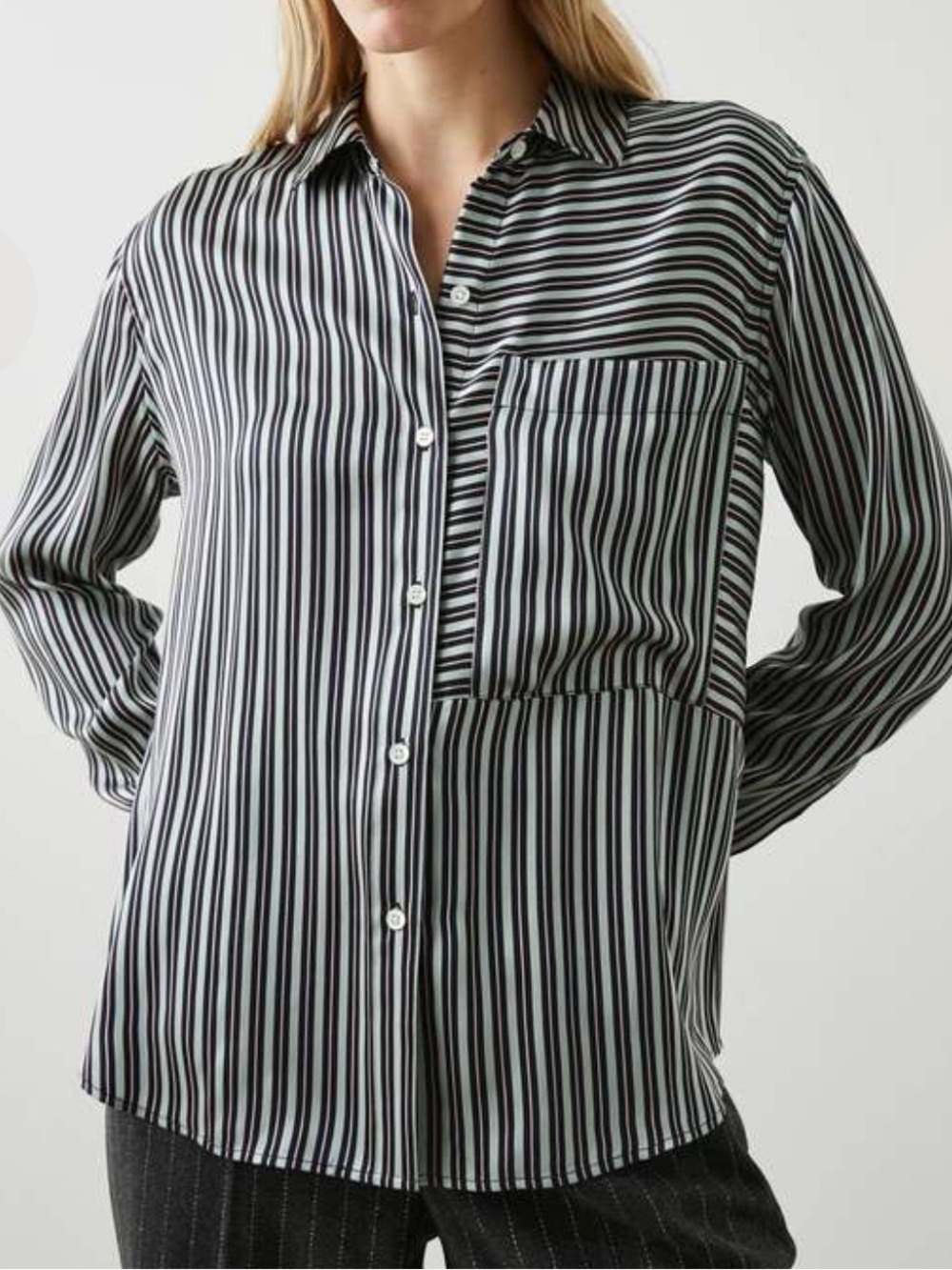 Rails Silk Charmuse Stripes Spencer Button-Down Blouse
